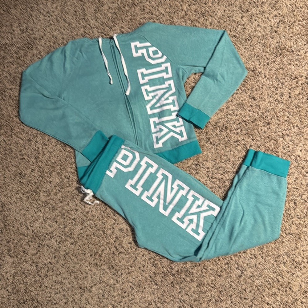 Pink Victoria’s Secret light blue outfit